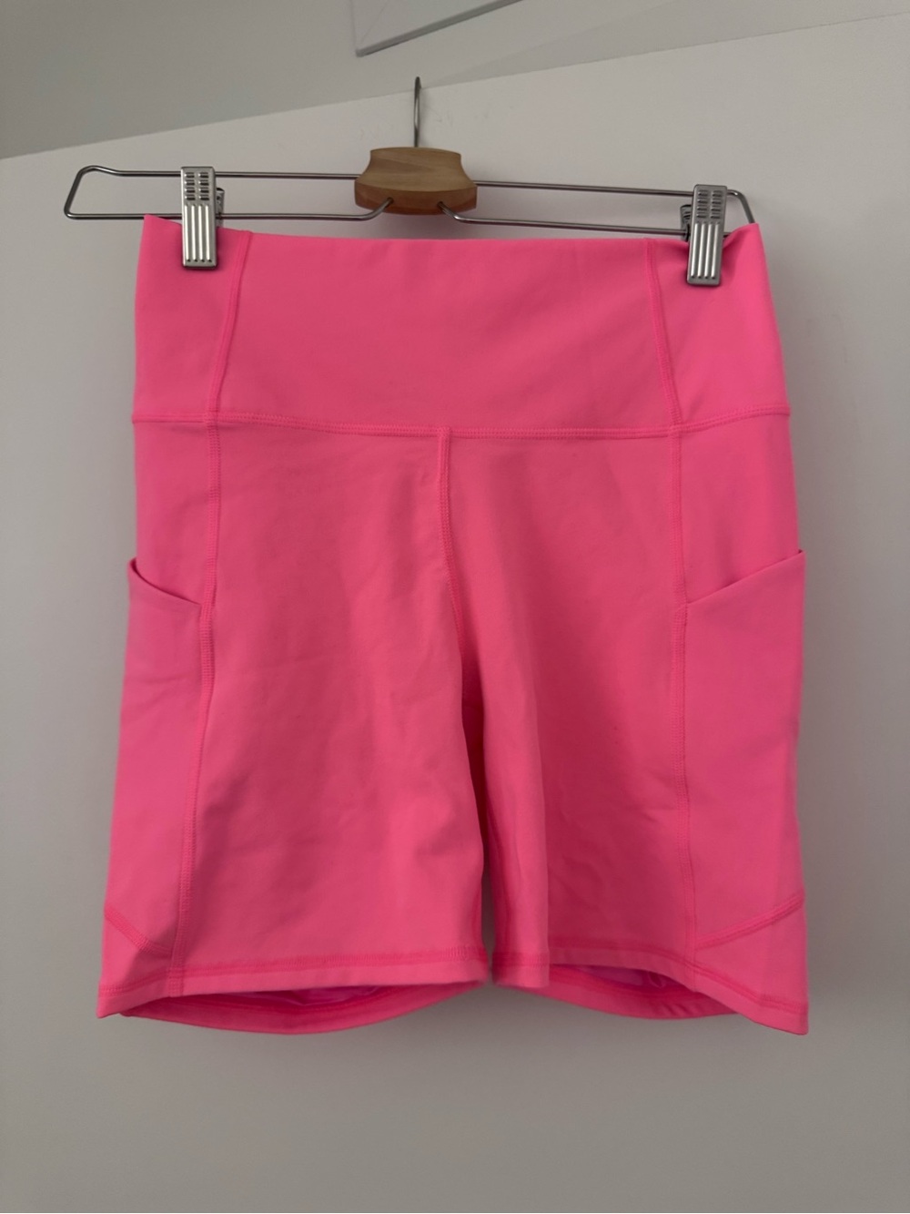 Fabletics Neon Pink High-Rise Bike Shorts with Side Pockets